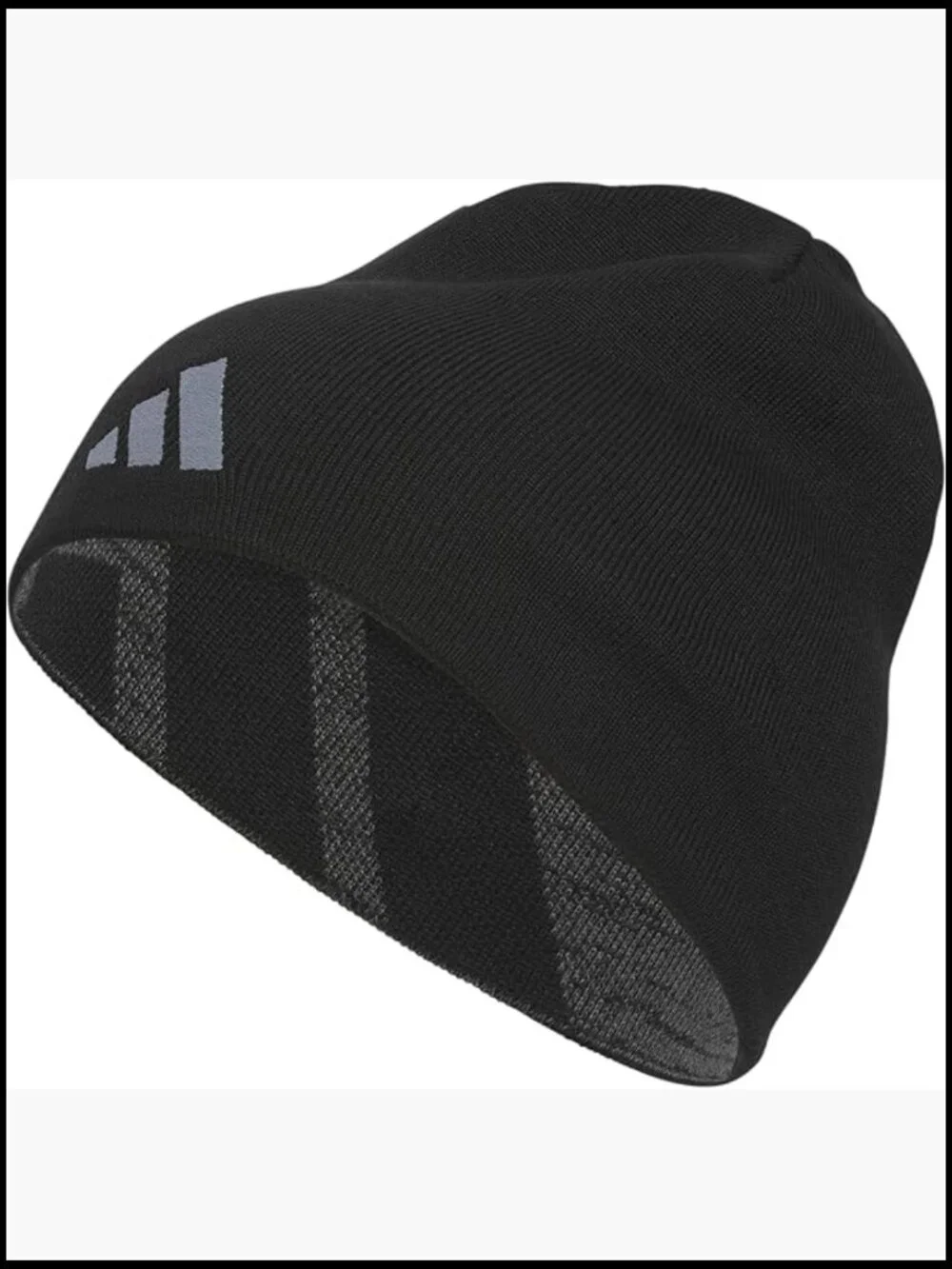 Reversible Beanie with Debossed Three-Stripe Design - Acrylic - Picture 1 of 7